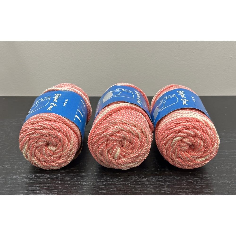 Lot of 3 Vintage Macrame Elefant Cord Textured Herculon Olefin Fiber Pink White - Picture 2 of 5
